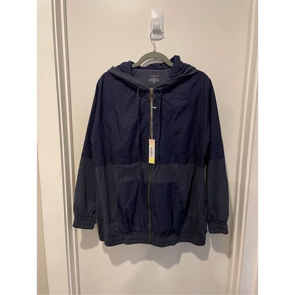 NWT Summersalt Softest French Terry Mixed-Media Hoodie Midnight Blue Sz L - Picture 6 of 9